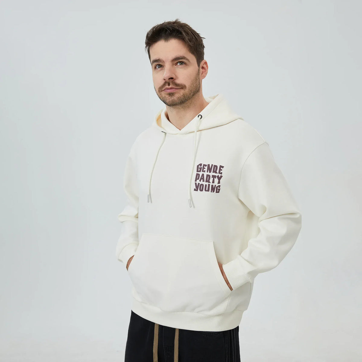 Off White Printed Hoodie for Men Image
