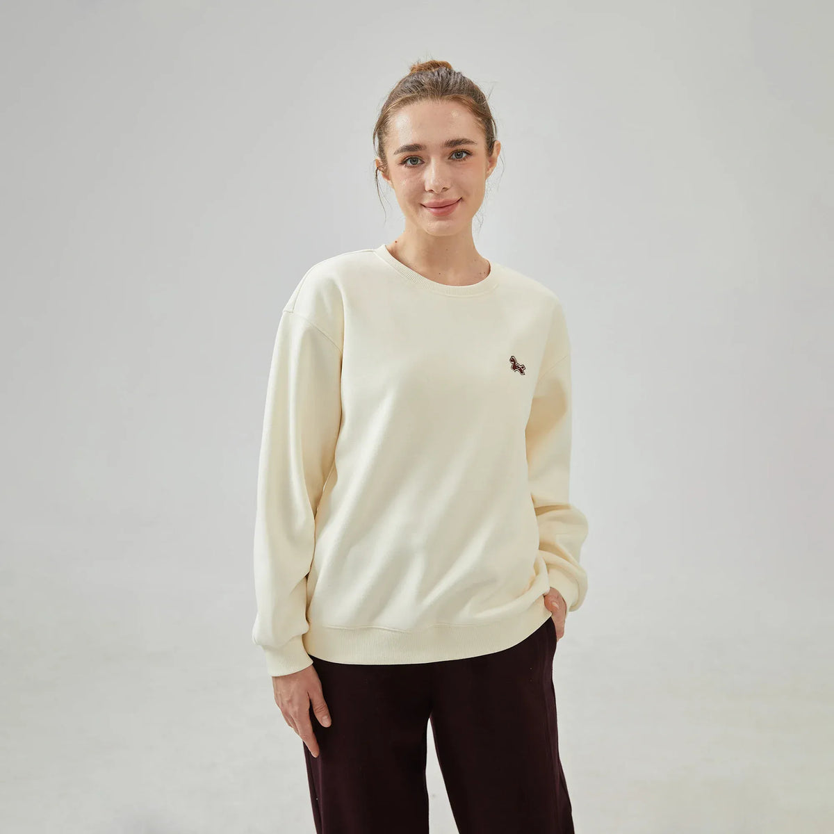 Off White Embroidery Loose Drop-Shoulder Sweatshirt with Circular for Women Image