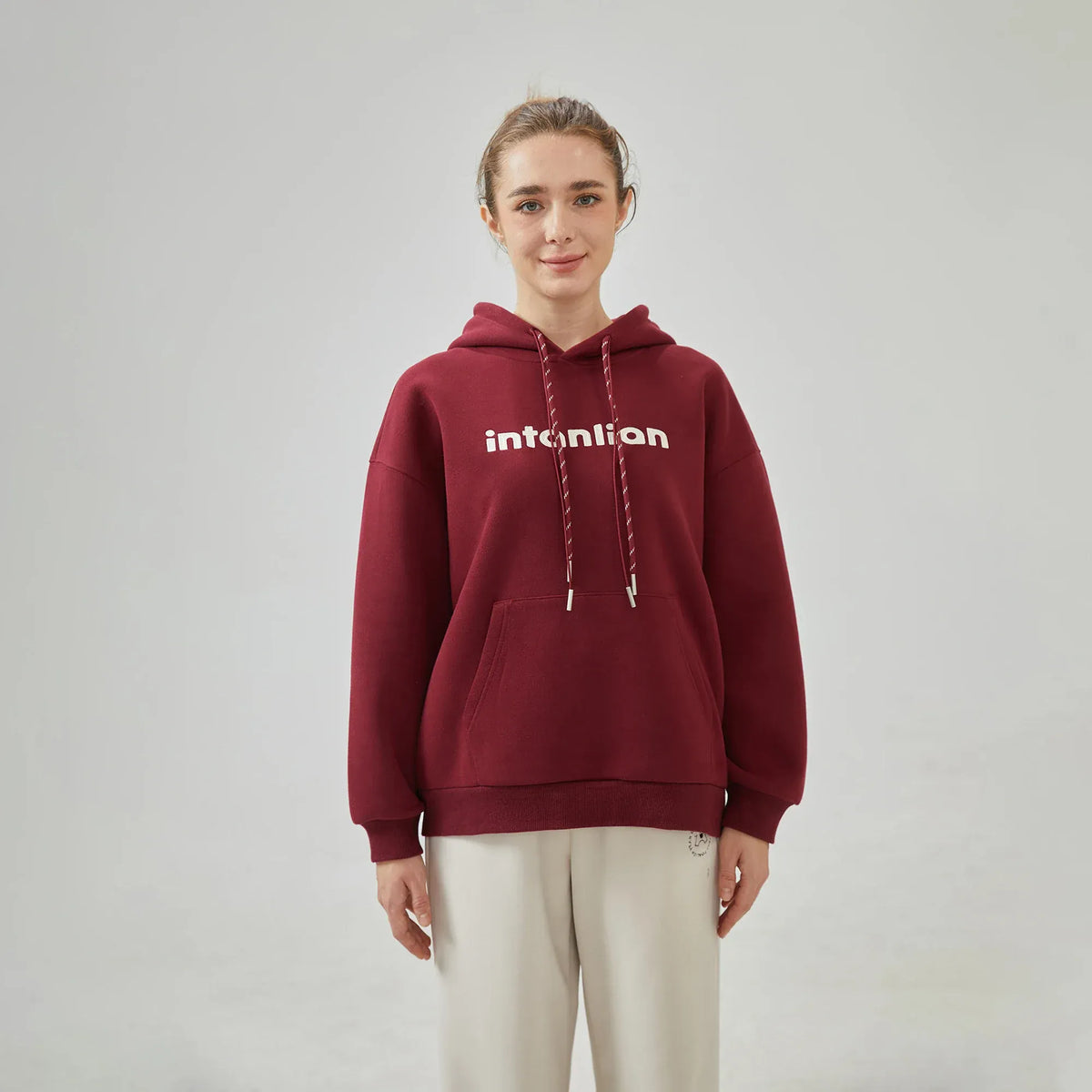 Embroidery Loose Drop-Shoulder Hoodie with With Hood for Women Image