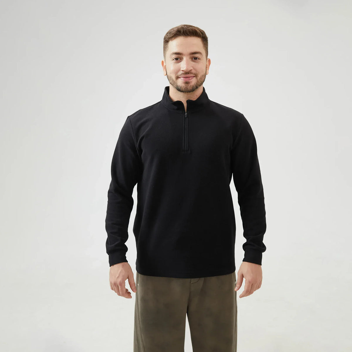 Plain Regular Sleeve Sweatshirt with Stand Collar for Men Image