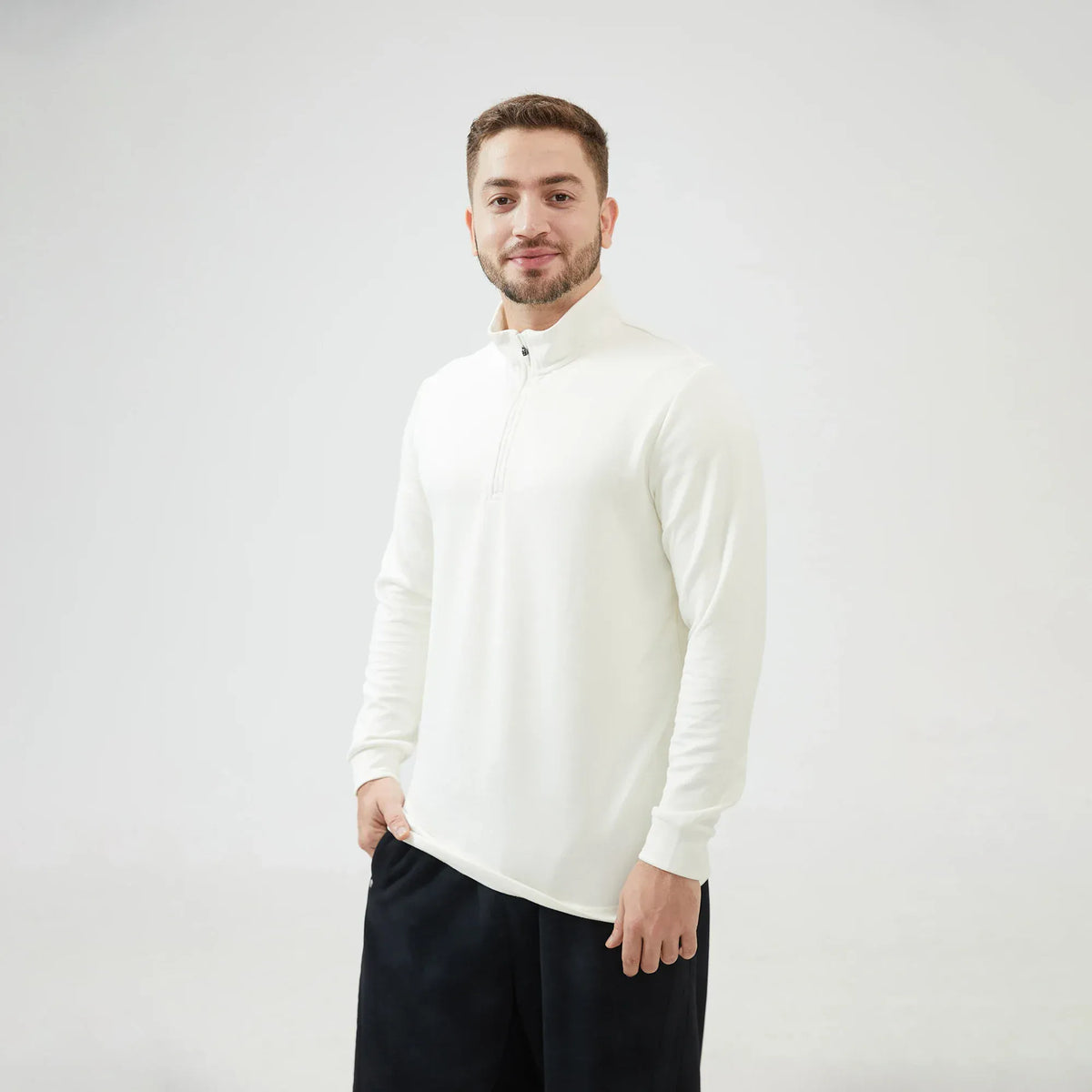 Plain Regular Sleeve Sweatshirt with Stand Collar for Men Image