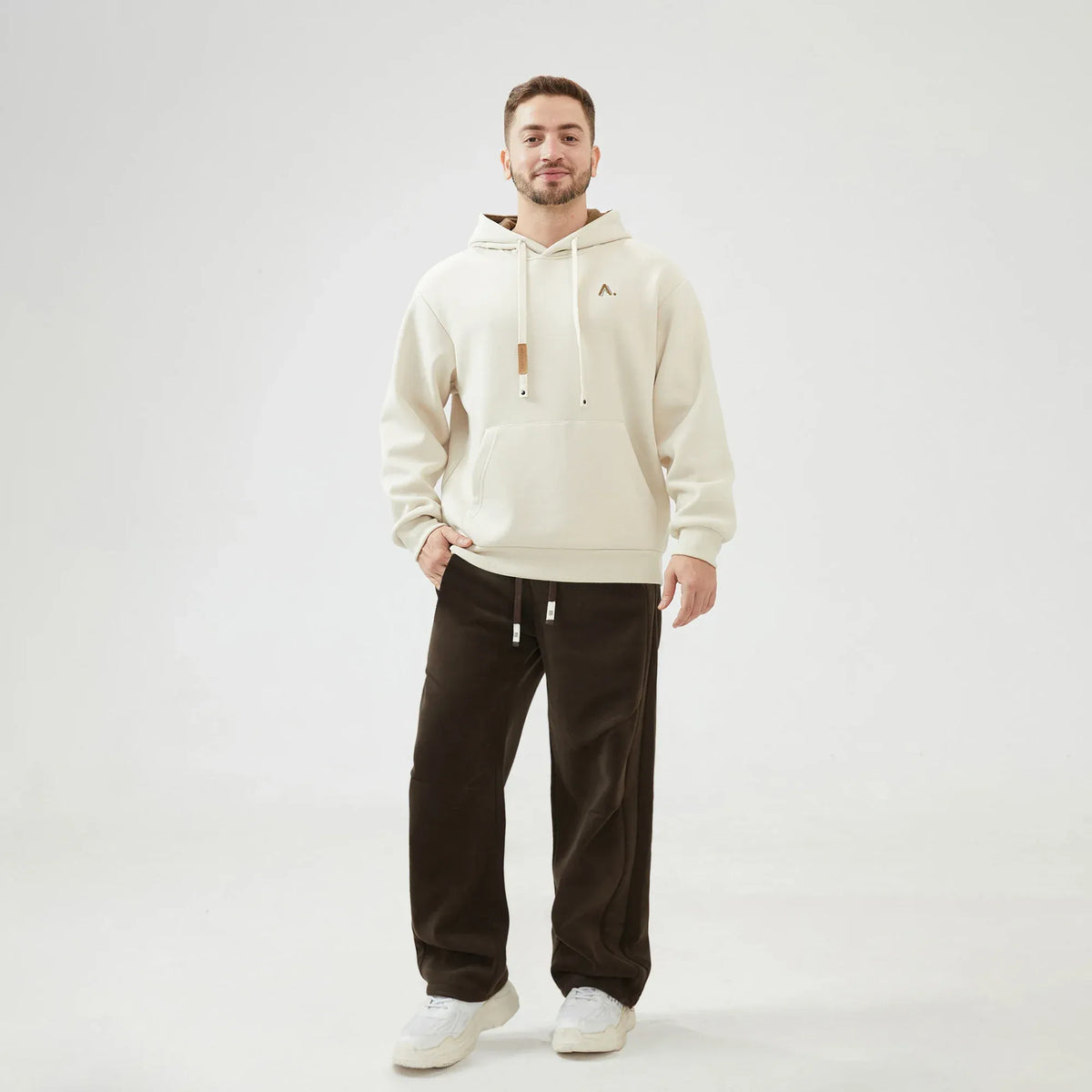 Embroidery Loose Drop-Shoulder Hoodie with With Hood for Men Image