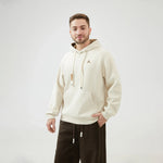 Light Khaki Embroidery Loose Drop-Shoulder Hoodie with With Hood for Men Image