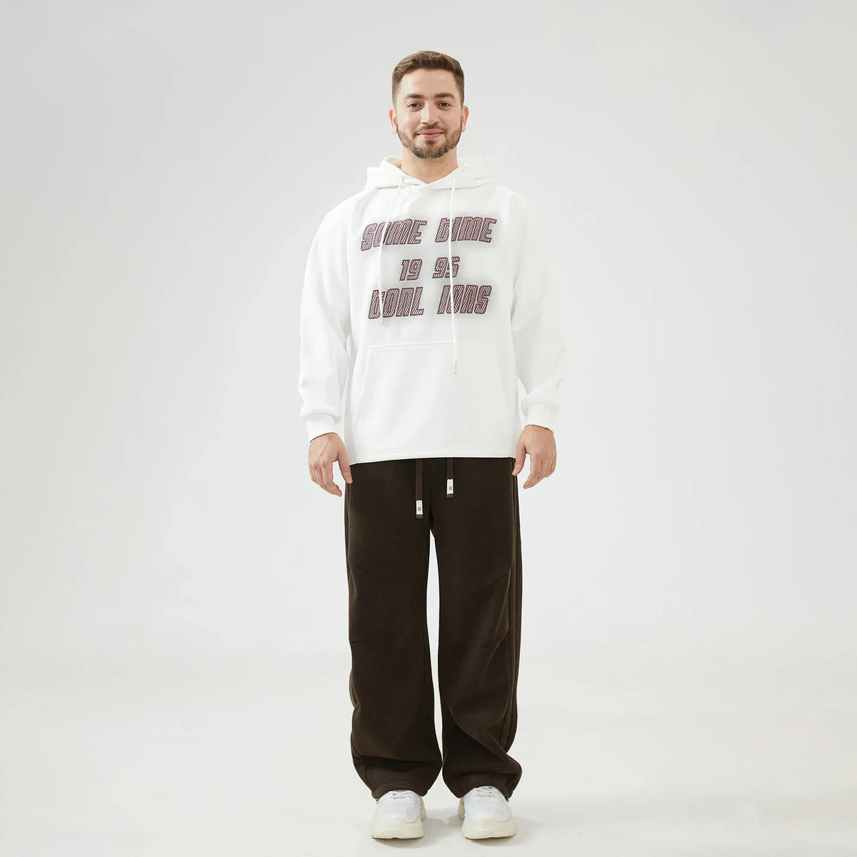 Embroidery Loose Drop-Shoulder Hoodie with With Hood for Men Image