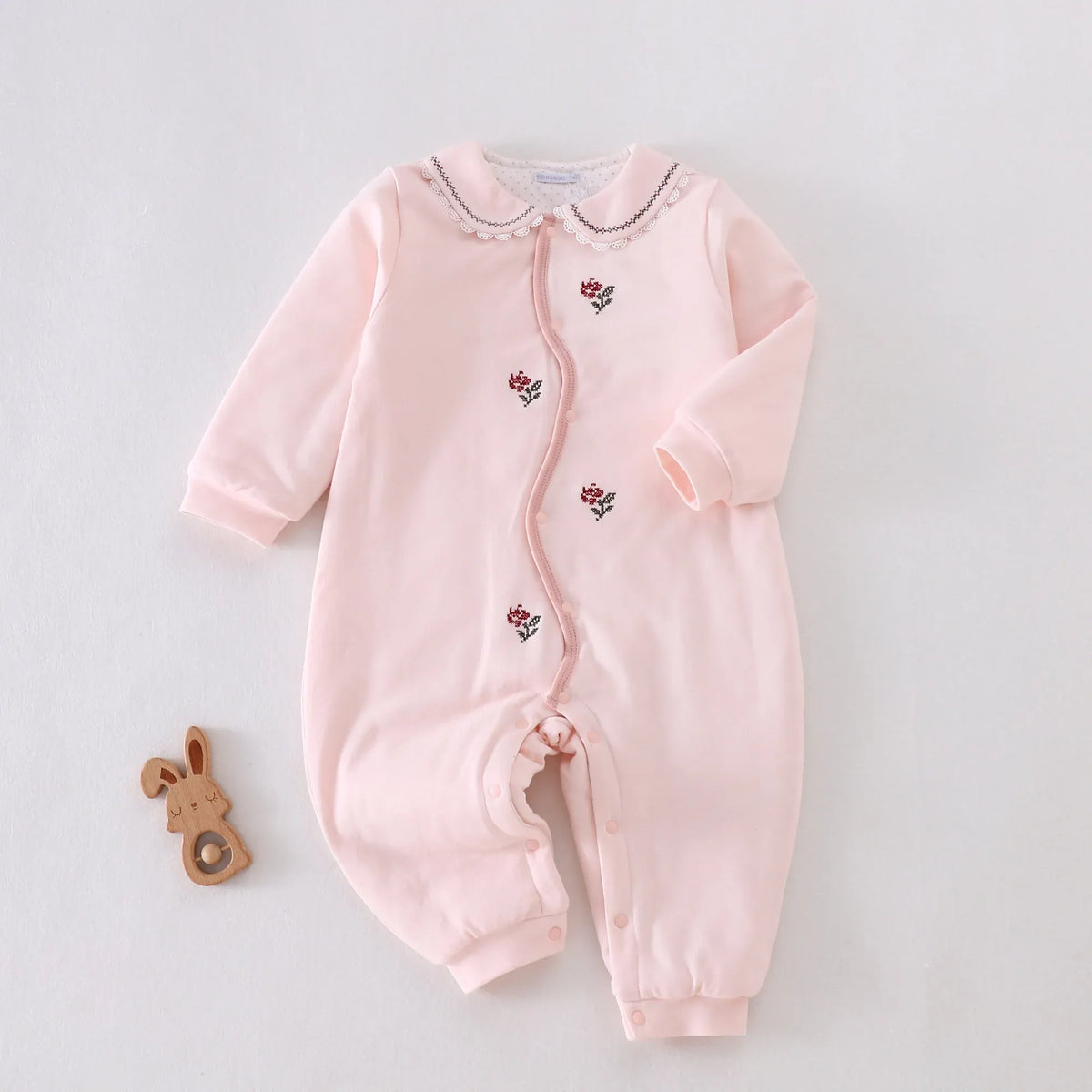 Pink Floral Pajamas Romper for Baby girl Image