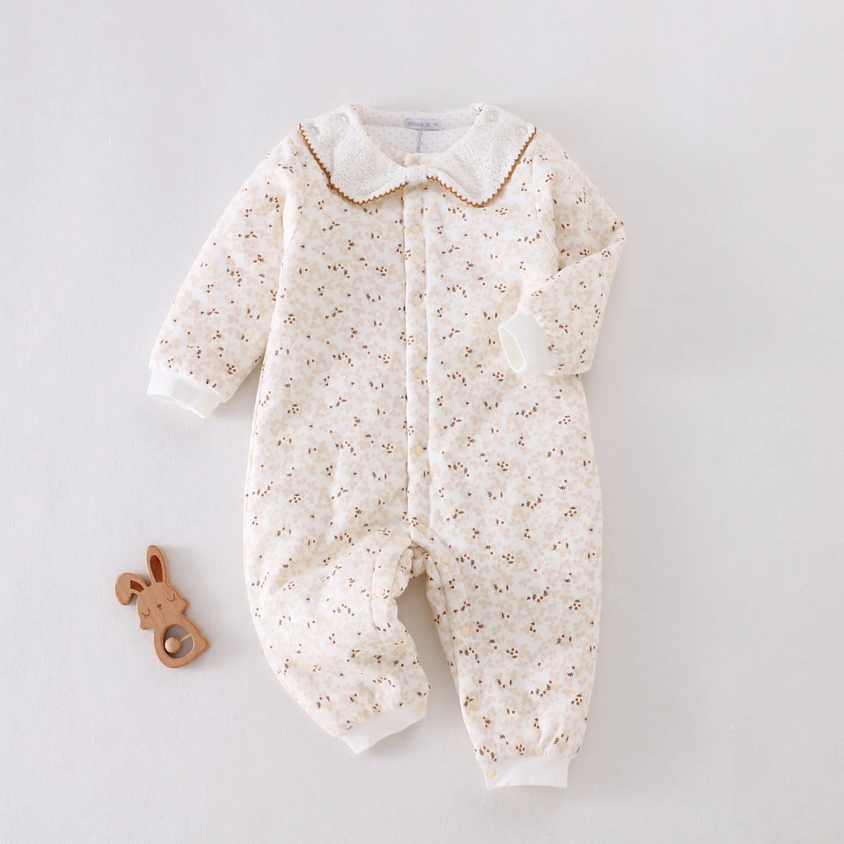 Khaki Floral Pajamas Romper for Baby girl Image