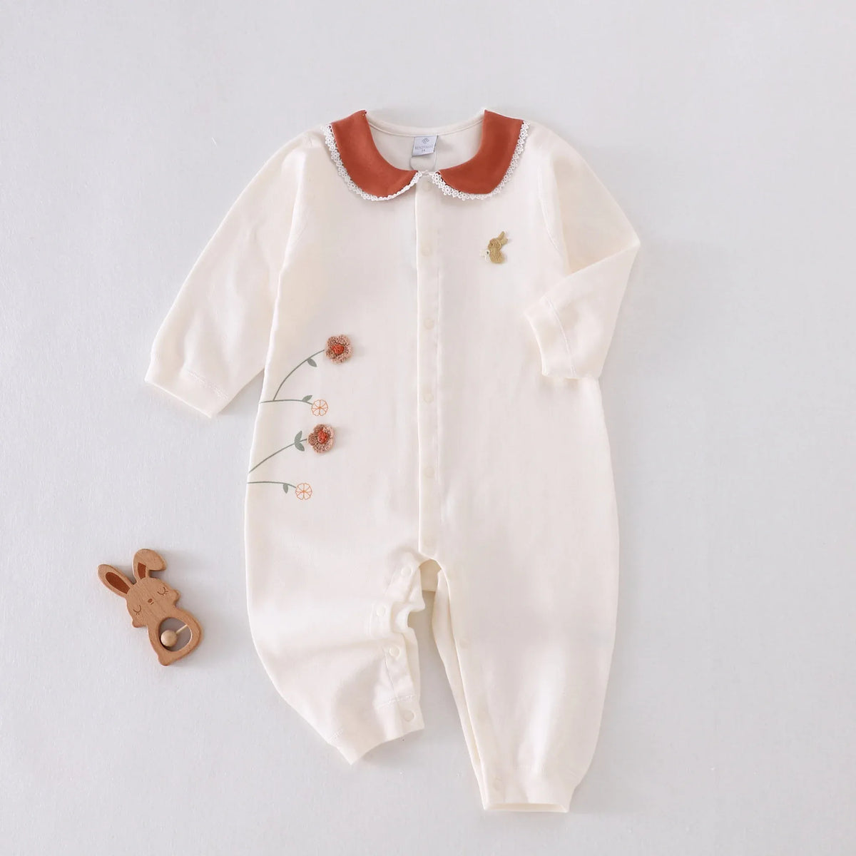 Beige Printed Pajamas Romper for Baby girl Image