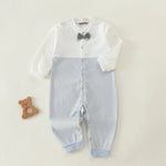 Blue Color-Blocked Basic Romper For Baby boy Image