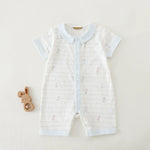 Blue Striped Pajama Romper For Baby boy Image
