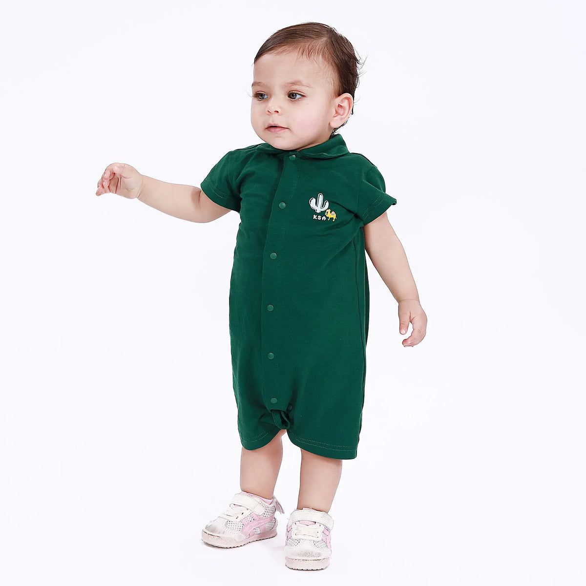 Green Printed Casual Romper for Baby boy Image
