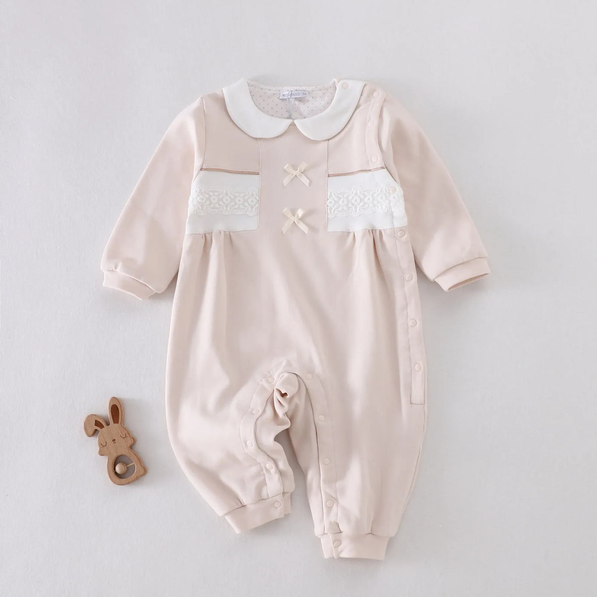 Beige Floral Pajamas Romper for Baby girl Image