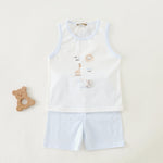 Printed Vest and Plain Shorts Pajama For Baby boy Blue Image