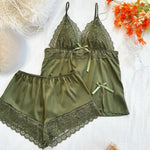 Olive Green Set-2pc Top and Short Lingerie For Women Image