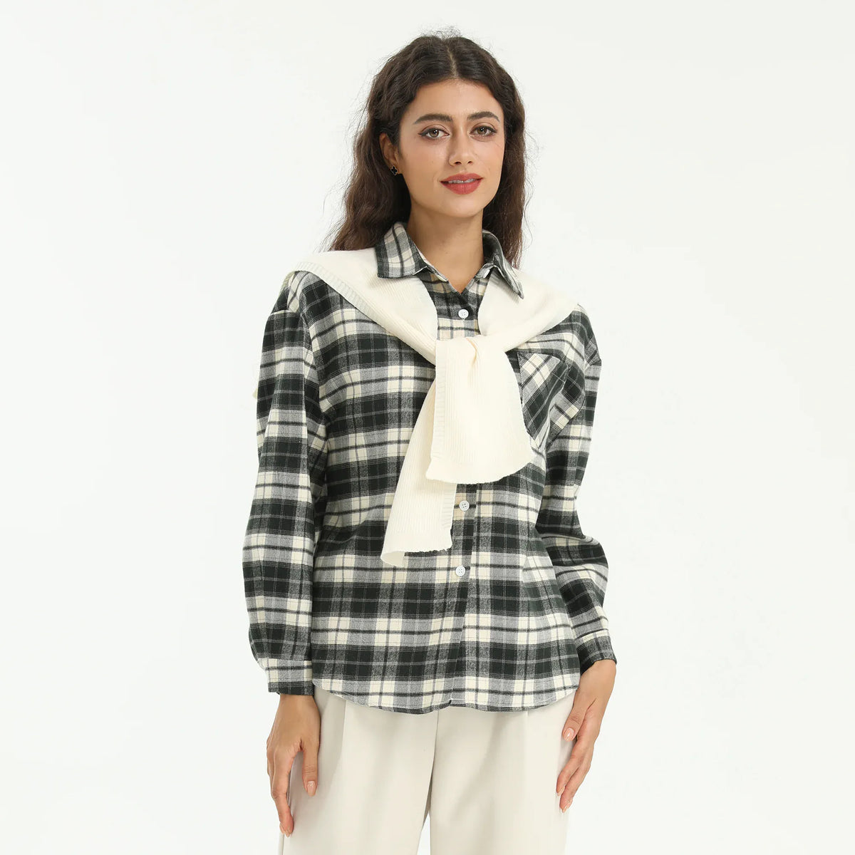 Green Elegant Checked Shirt-2Pc for Women Image