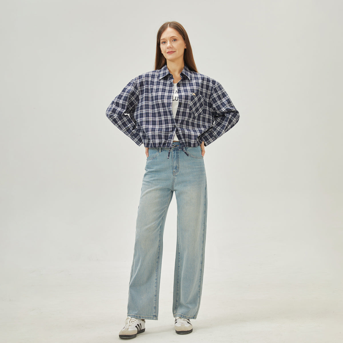 قميص كاروهات قطعتين للنساء