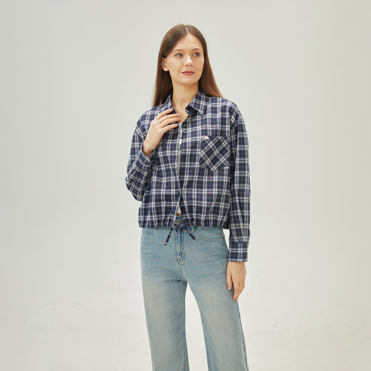 قميص كاروهات قطعتين للنساء