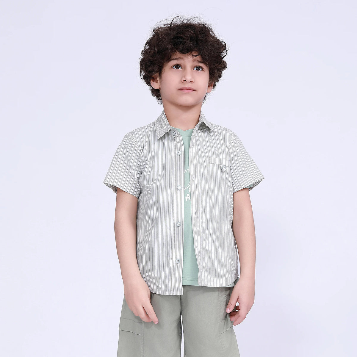 Striped Shirt for Boys Grass Green Image