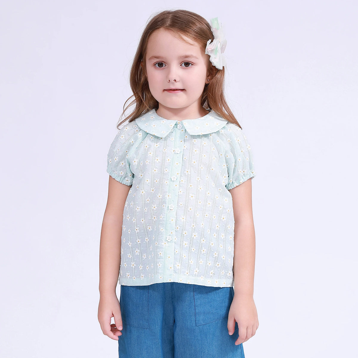 Floral Shirt for Girls Light Lake Blue Image