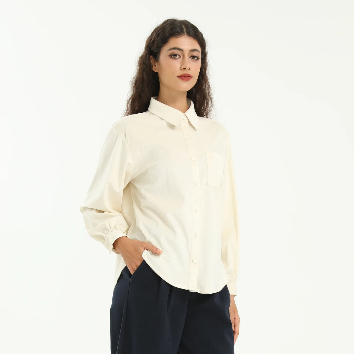 Beige Elegant Plain Shirt for Women Image