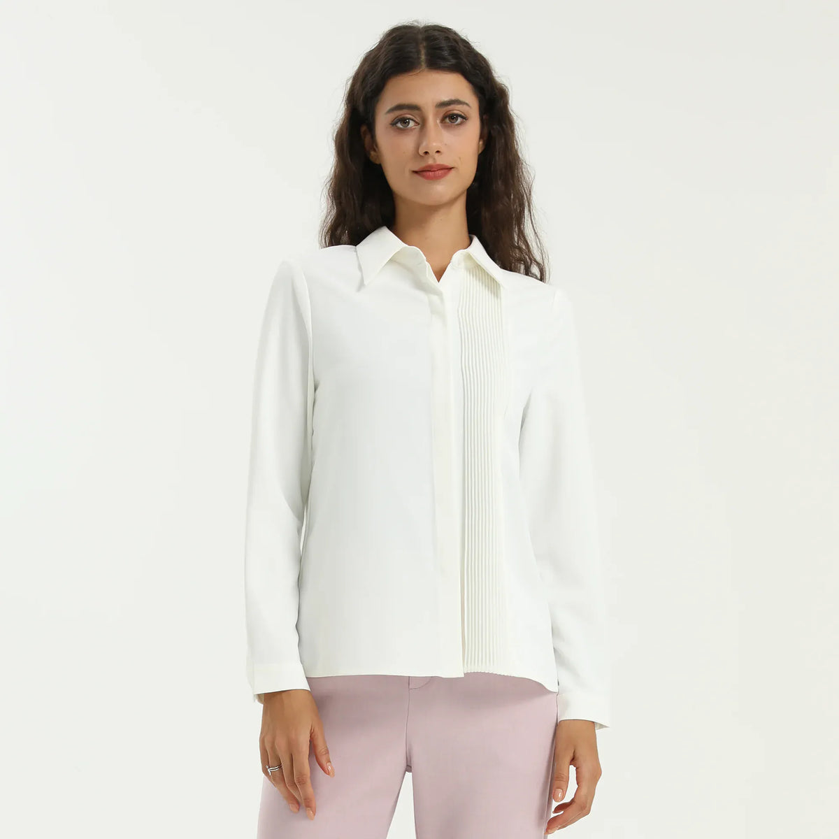 White Elegant Plain Shirt for Women Image