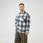 Dark Blue Checked Regular Drop-Shoulder Shirt with Collar for Men Image