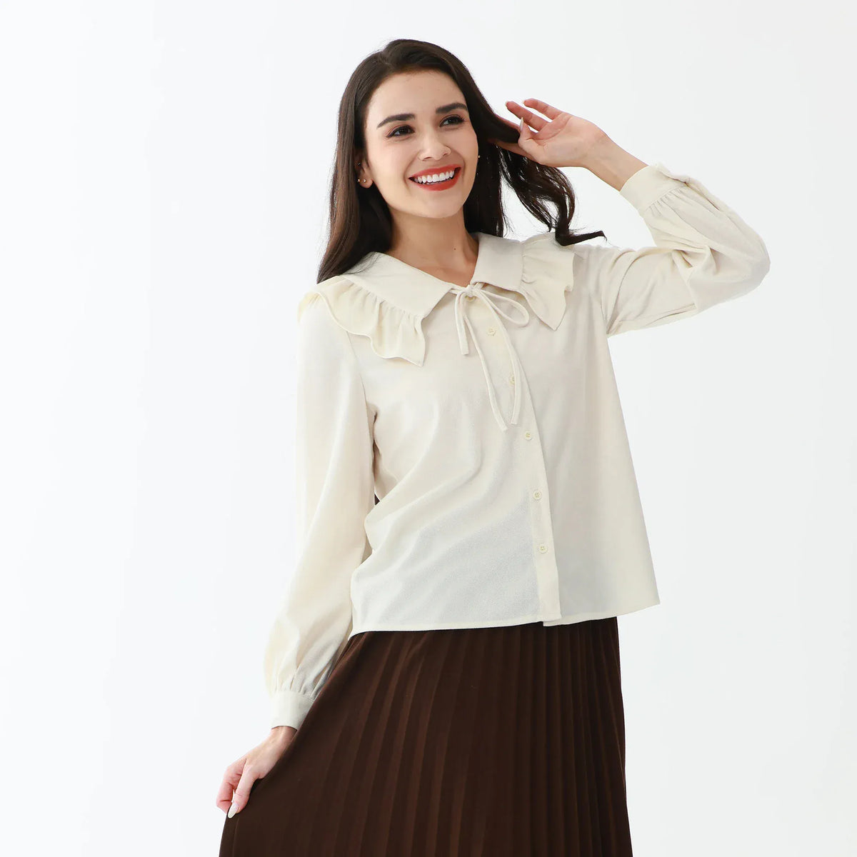 Beige Elegant Plain Shirt for Women Image