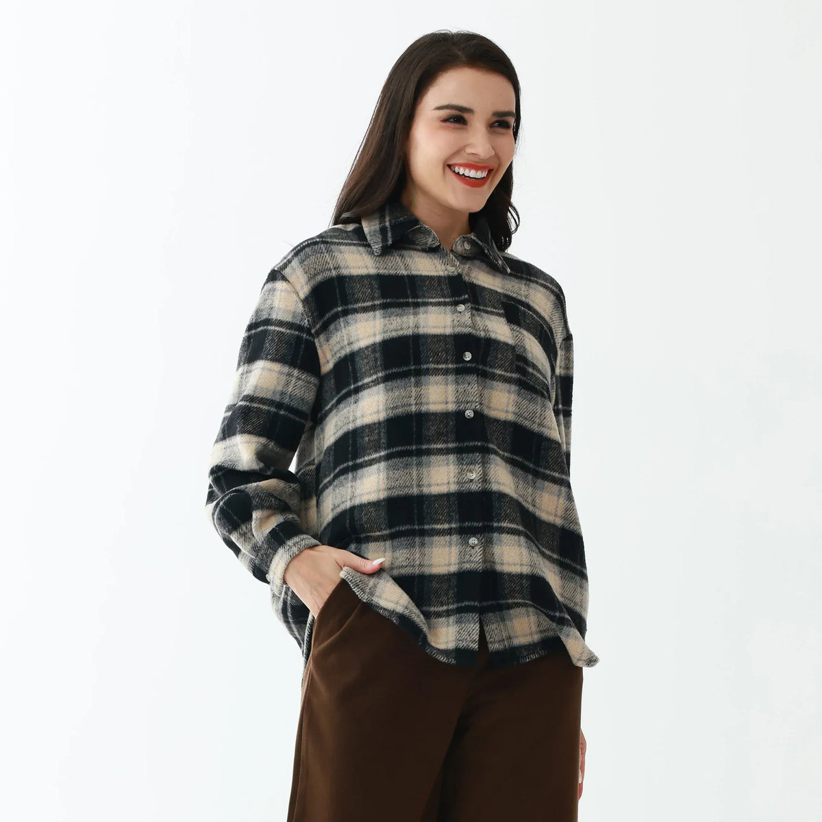 Black Elegant Checked Shirt for Women Image