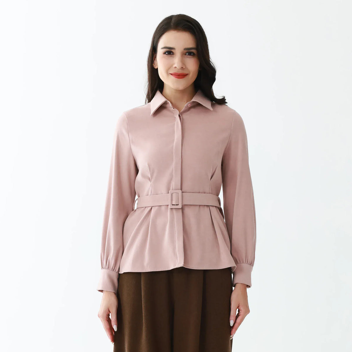 Pink Elegant Plain Shirt for Women Image