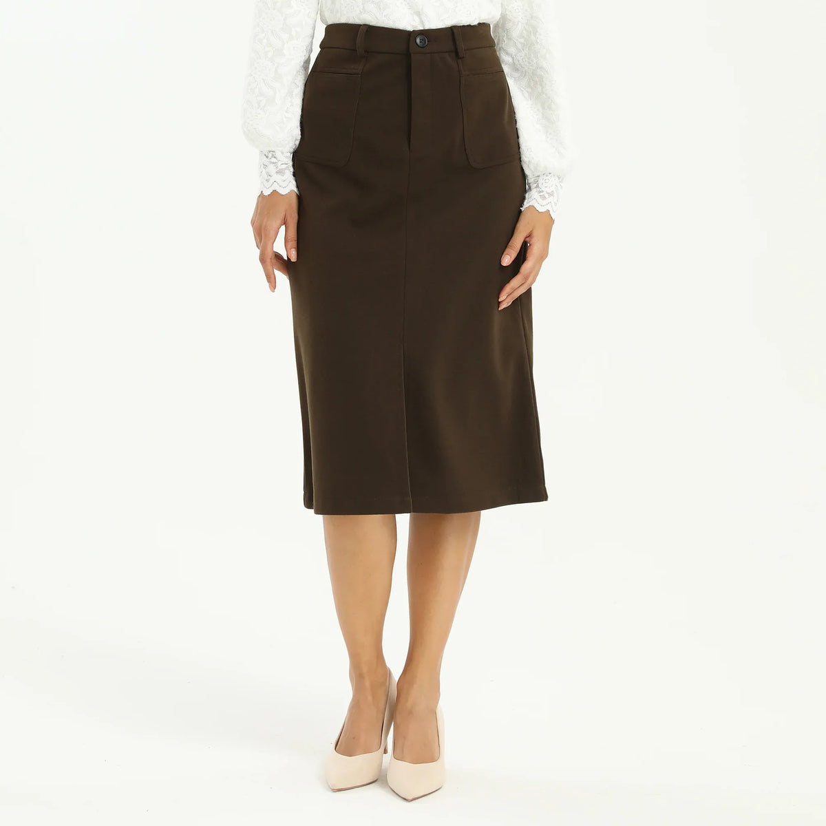 Brown Elegant Plain Skirt for Women Image