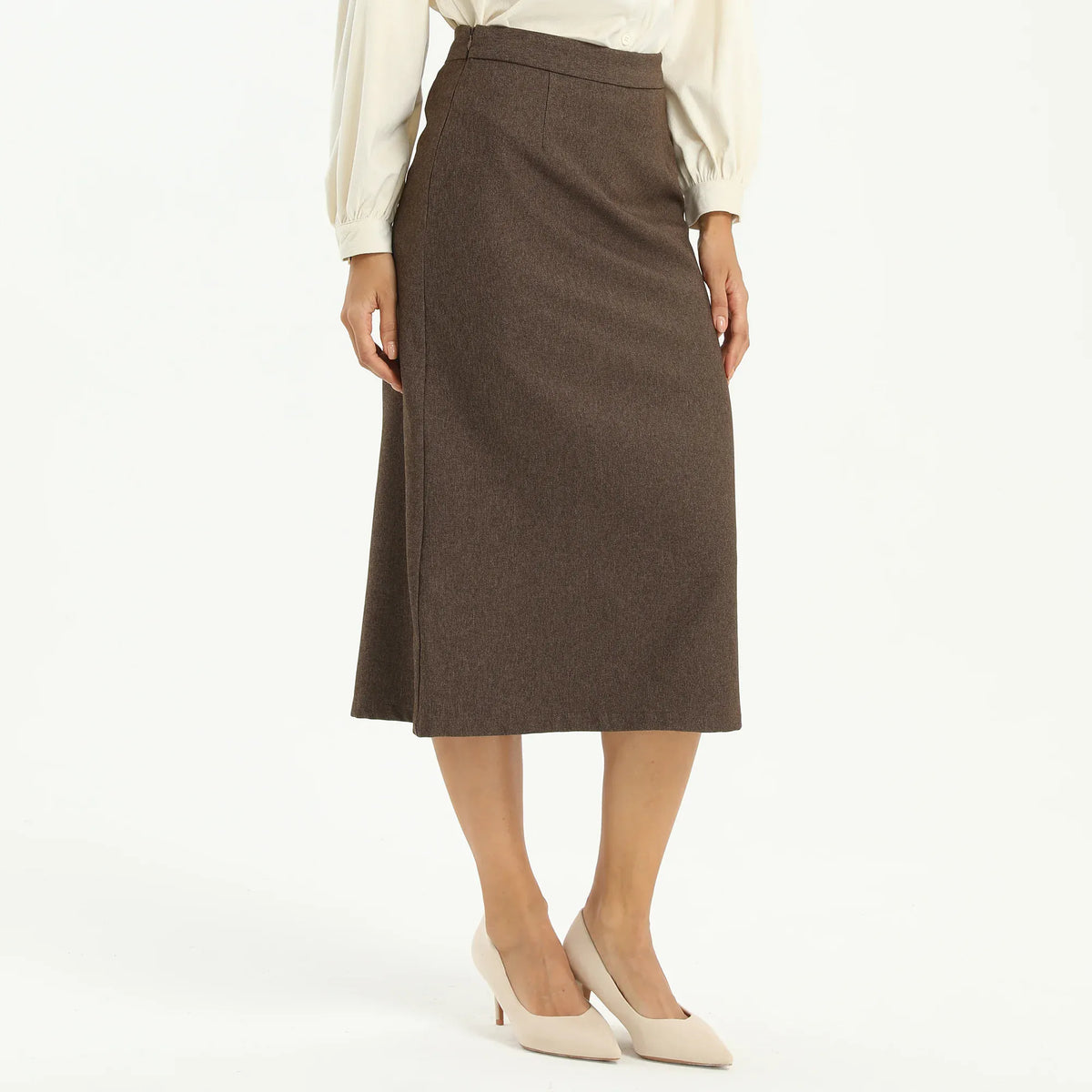 Coffee Elegant Solid Skirt for Women Image