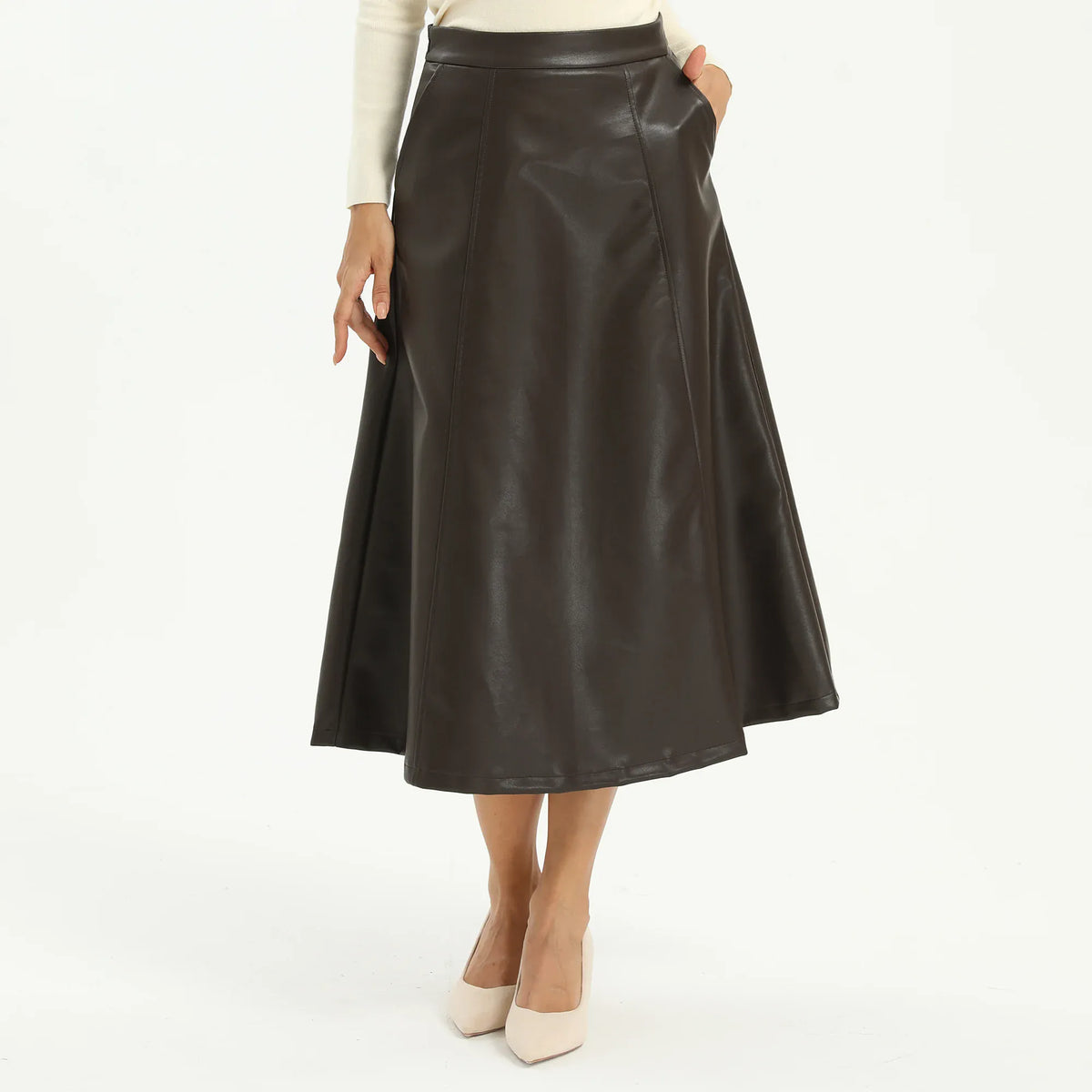 Coffee Elegant Plain Skirt for Women Image
