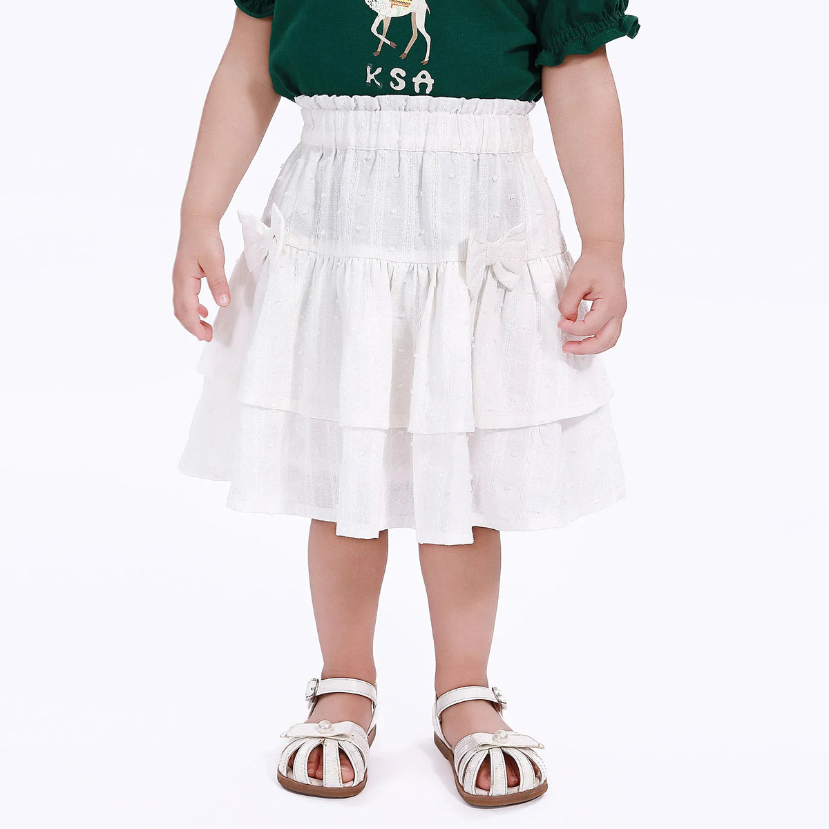 Off White Jacquard Casual Skirt for Baby girl Image