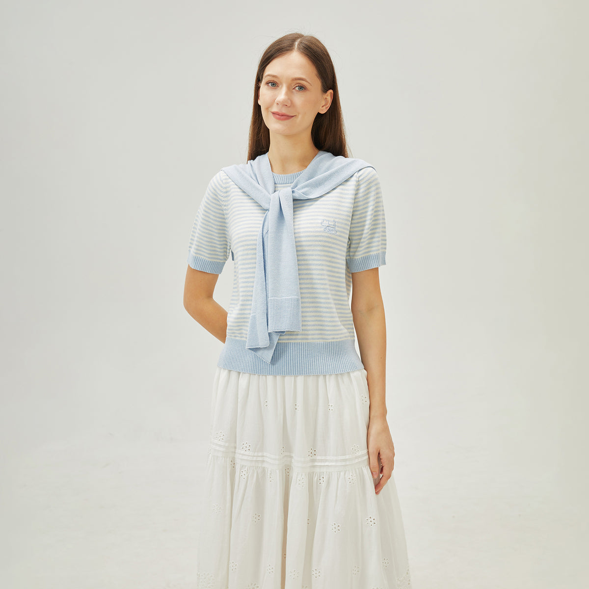 تيشيرت مخطط قطعتين للنساء