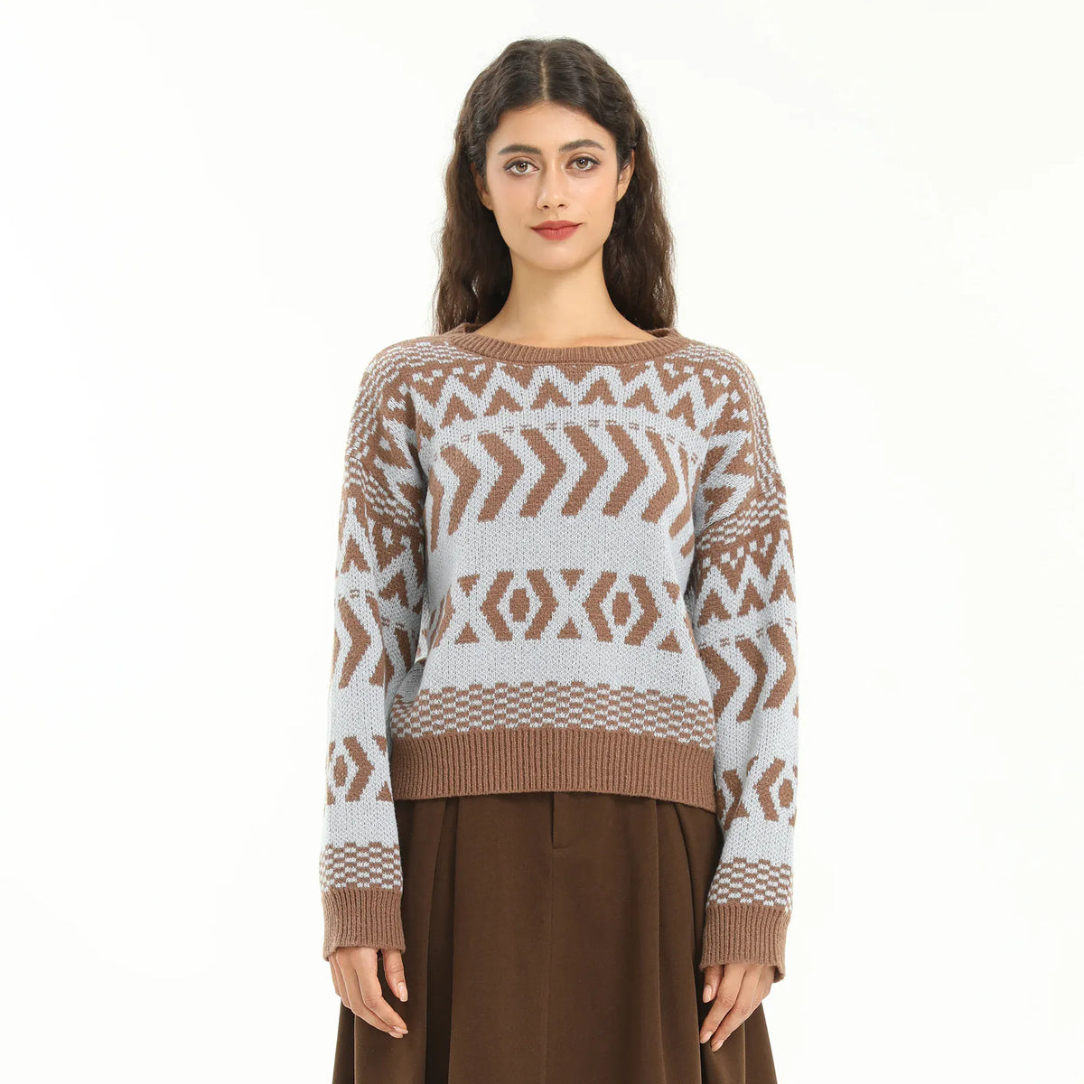 Coffee Elegant Jacquard Sweater for Women Image