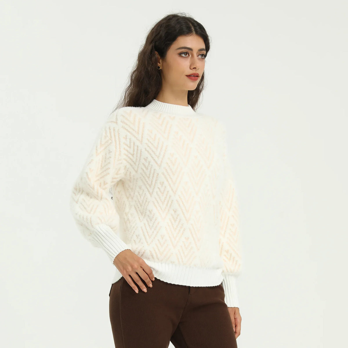 Beige Elegant Jacquard Sweater for Women Image