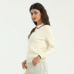 Beige Elegant Embroidery Sweater for Women Image