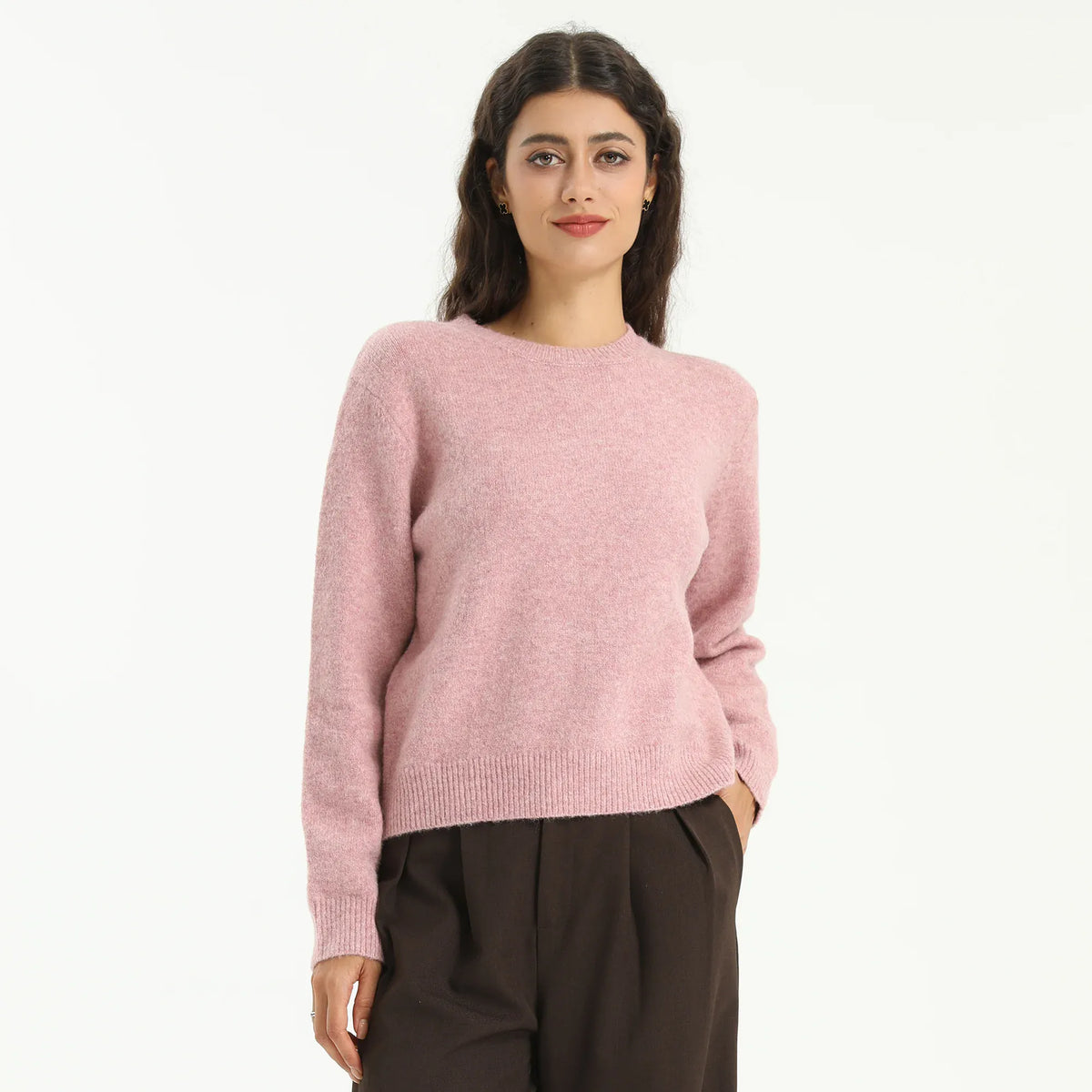 Pink Elegant Solid Sweater for Women Image