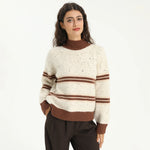 Khaki Elegant Striped Sweater for Women Image