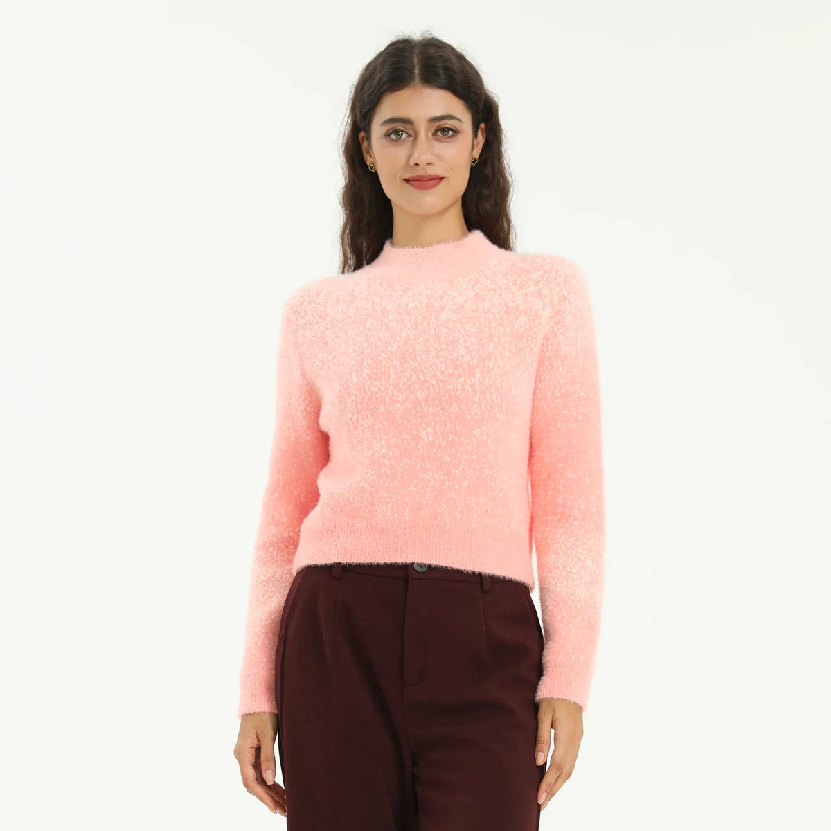 Pink Elegant Solid Sweater for Women Image