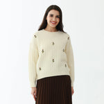 Beige Elegant Floral Sweater for Women Image