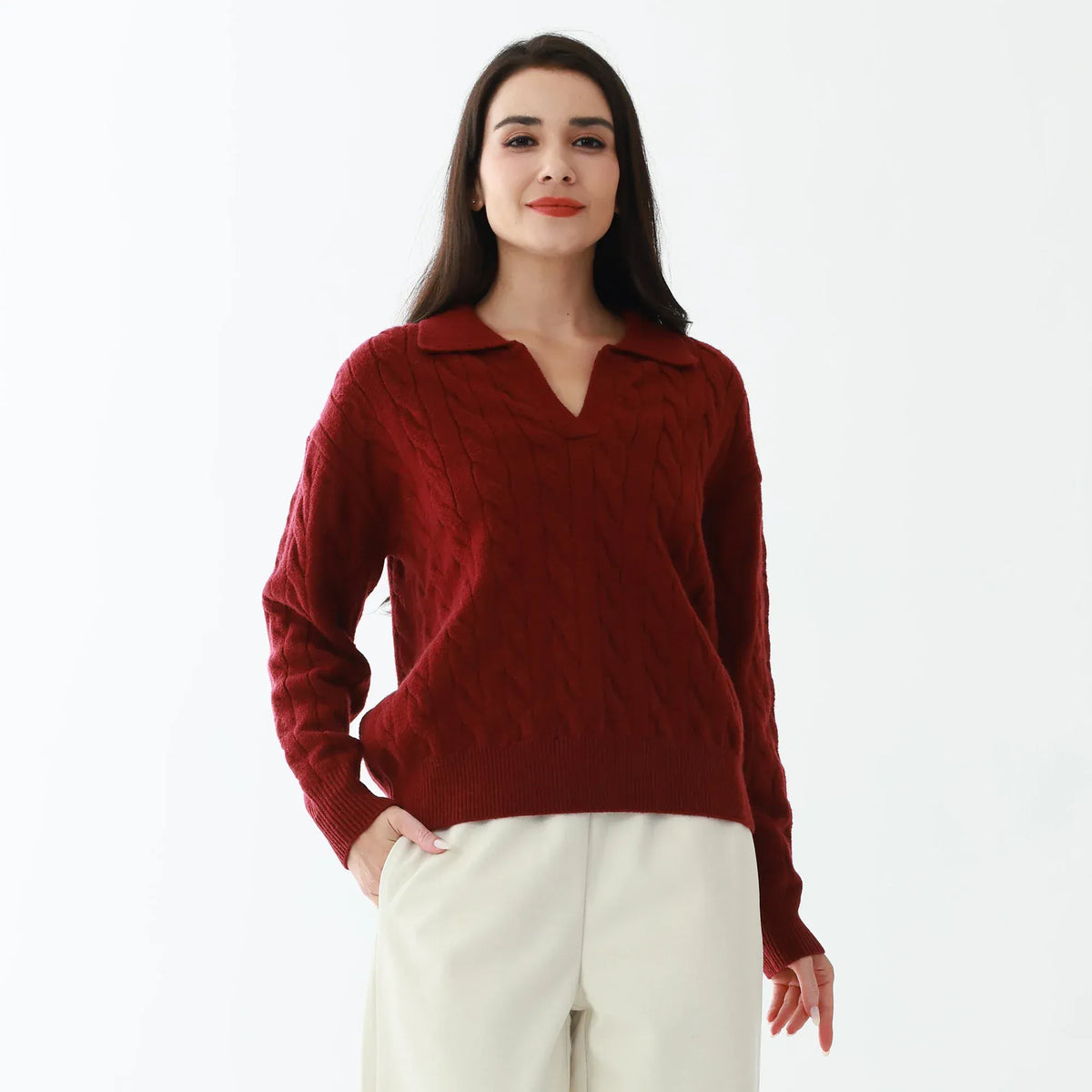 Maroon Elegant Jacquard Sweater for Women Image
