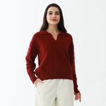 Maroon Elegant Jacquard Sweater for Women Image
