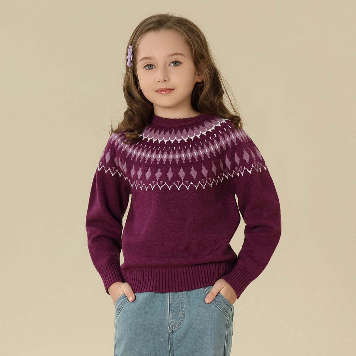 Prominent Print Sweater For Girls
