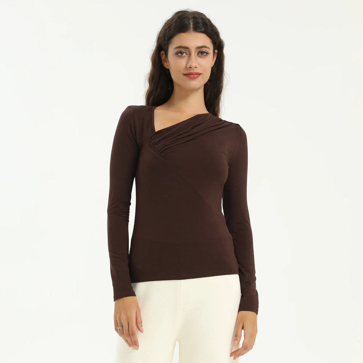 Coffee Elegant Plain T.Shirt for Women Image