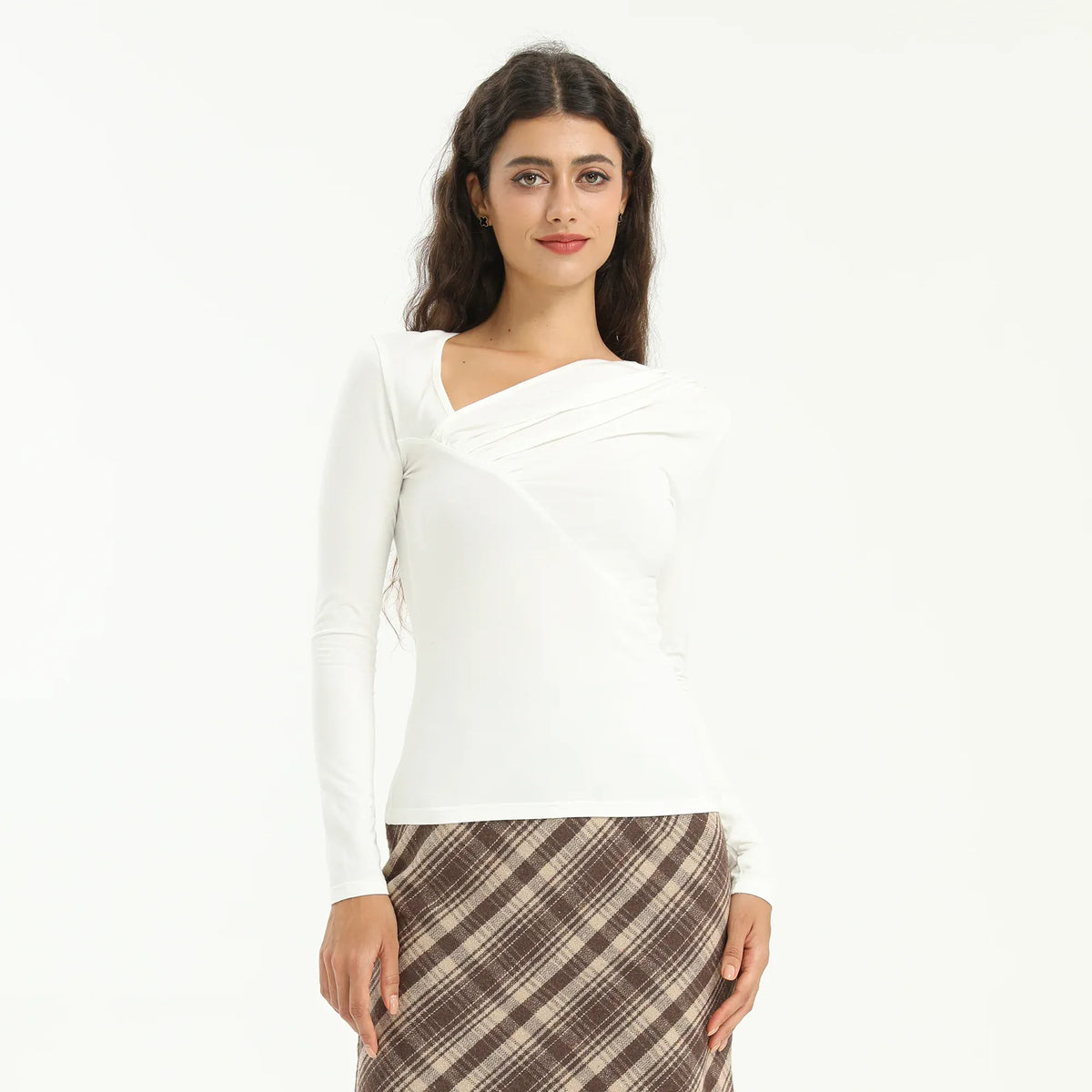 White Elegant Plain T.Shirt for Women Image