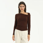 Dark Brown Elegant Plain T.Shirt for Women Image