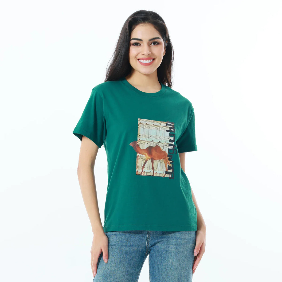 Green Casual Printed T.Shirt for Women Image