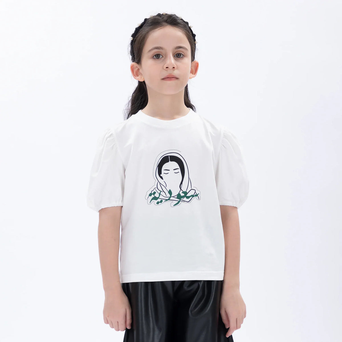 White Printed Casual T.Shirt for Girls Image