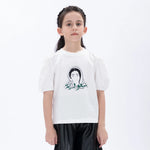 White Printed Casual T.Shirt for Girls Image
