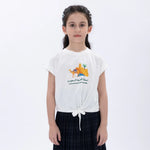White Printed Casual T.Shirt for Girls Image